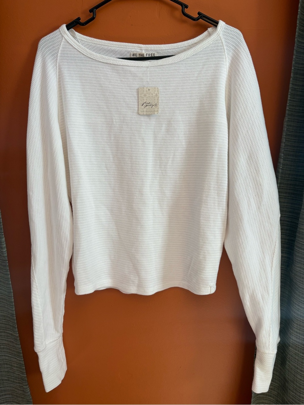We The Free White Waffle Knit Long Sleeve Tee